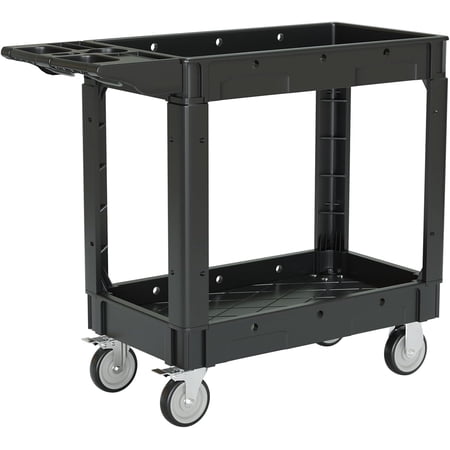 Heavy Duty Utility Cart with Wheels, Rolling Tool Cart with Ergonomic Storage Handle and Deep Shelfs, 2 Tier Plastic Service Cart for Garage, Warehouse, Workshop and Cleaning (39.8inch-Black)