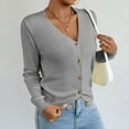 thumbnail image 6 of Itsame Knitted Sweater Women Long Sleeves Cardigan Sweatershirt High Neck New Solid Color Button Sweatshirts Gray Size XL, 6 of 8