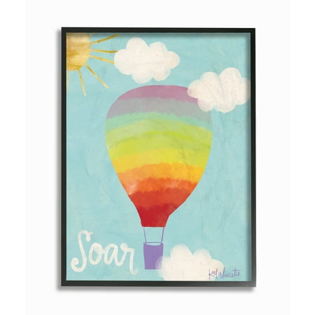Air Framed - The Kids Room by Stupell Soar Rainbow Hot Air Balloon Framed Giclee Texturized Art, 11 x 1.5 x 14
