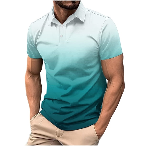 Camisas de Manga Larga para Hombres Impresos Girar Hacia Abajo Botones de Cuello Lateral Dividido, Casual Blusa de Manga Corta