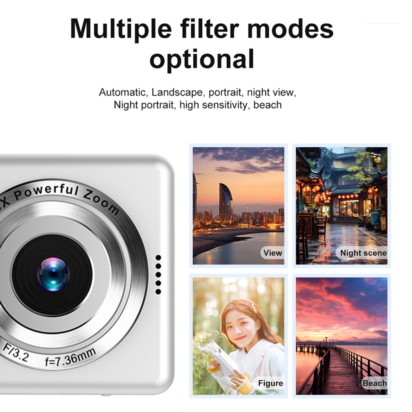 Digital Camera 1080p HD, Up To 48MP Interpolation, Electronic Stabilization, 16x Digital Zoom, 2.4‑Inch LCD, Night Flash, Face Detect, MicroSD Up To 64GB, Rechargeable, Compact Student Portable