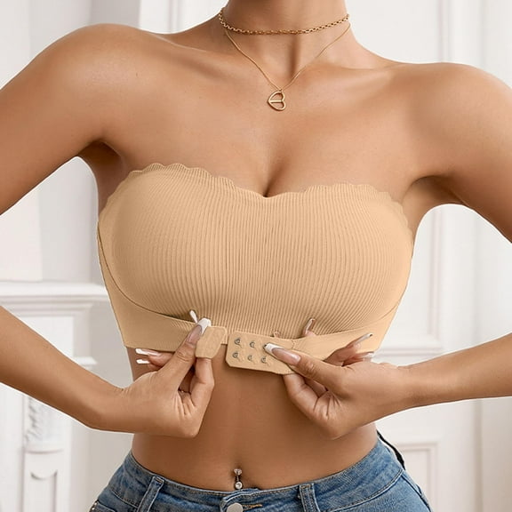Karight Strapless Bras for Women Front Closure Non-Slip No Underwire Bandeau Bras Comfortable Breathable Tube Top Bralette