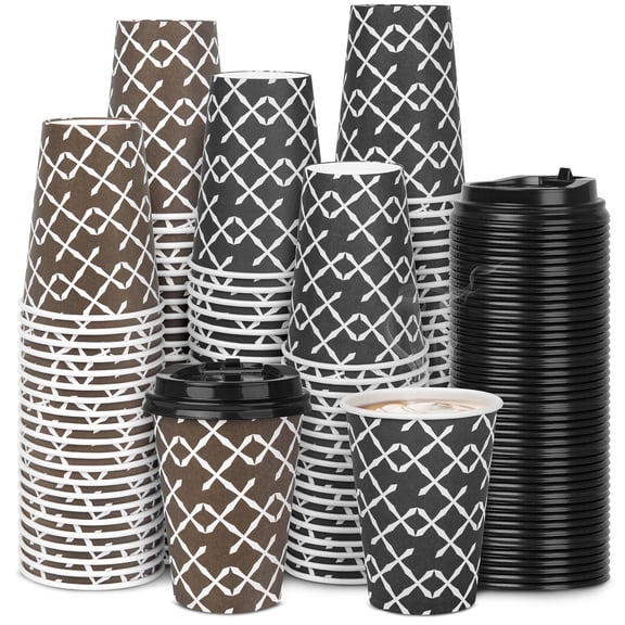 Treamon Paper Cups Hot Cups, Disposable To Go Cups with Lids, 12 oz 100 Count