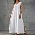 thumbnail image 6 of ClodeEU Women's V Neck Sleeveless Maxi Dress with Side Split,Casual Loose Summer Flowy Tank Dress White,Women's Plus M, 6 of 7