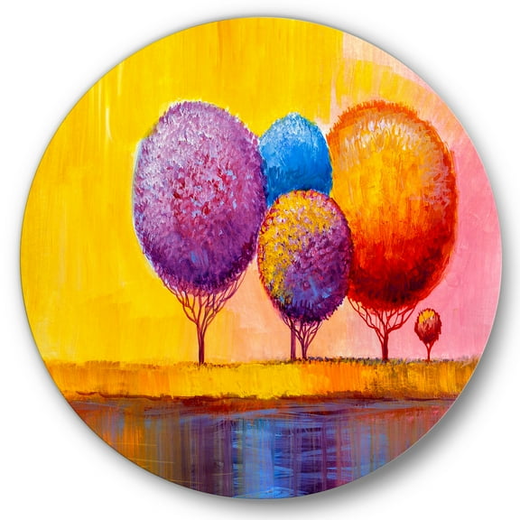 Designart 'Autumn Colorful Fantasy Trees I' Modern Circle Metal Wall Art 36x36 - Disc of 36