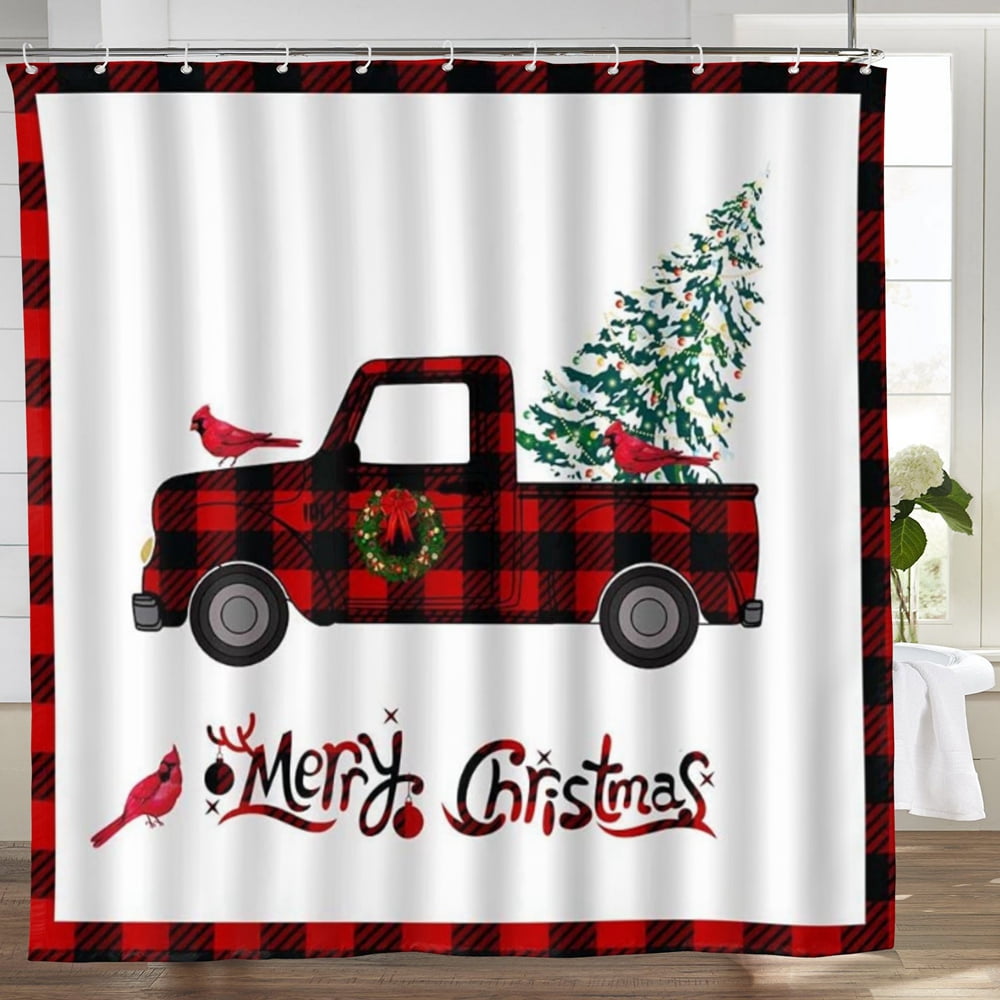 JIRGIXA Purple Christmas Shower Curtain – Snowflake & Xmas Ball Winter Holiday Bathroom Decor