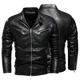 thumbnail image 2 of Chaqueta de motociclista cálida con forro de piel para hombre, abrigo de motociclista negro ajustado de moda urbana, diseño plisado, cremallera, chaqueta de cuero negra de invierno 2024, 2 of 5