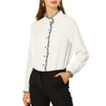 thumbnail image 6 of MODA NOVA Junior's Stand Collar Button Down Long Sleeve Shirt  White S, 6 of 6