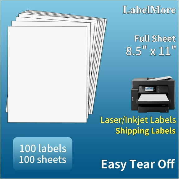 100 Sheets, Printable Sticker Paper, 8.5" x 11" Sticker Printer Paper Sheet for Laser & Inkjet Printers