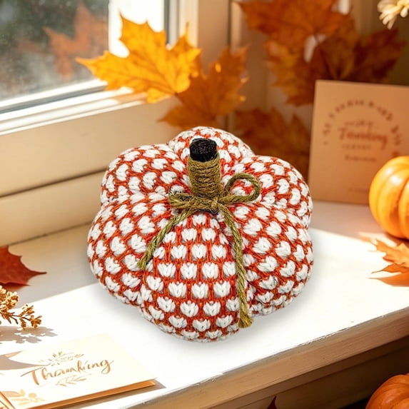 Knitted Pumpkin Plush Decor, Soft Fabric Pumpkin Ornament for Fall, Halloween & Thanksgiving Table Decor, Autumn Home Decorations, Farmhouse Holiday Centerpiece