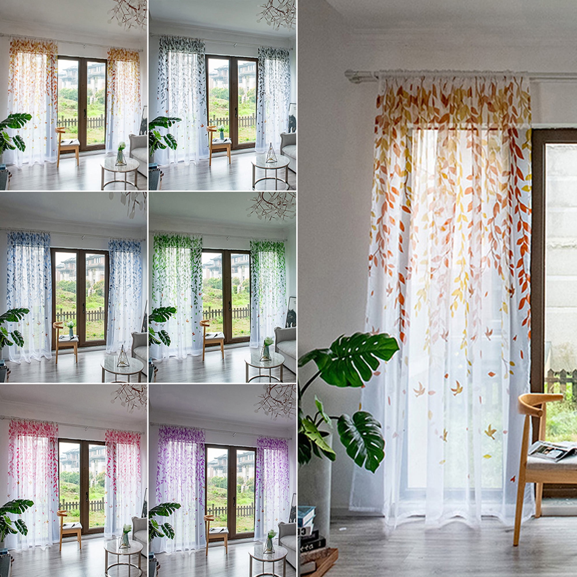 2pcs Tulle Curtain Window Living Room Sheer Voile Door Drape Scarf Valance Decor 