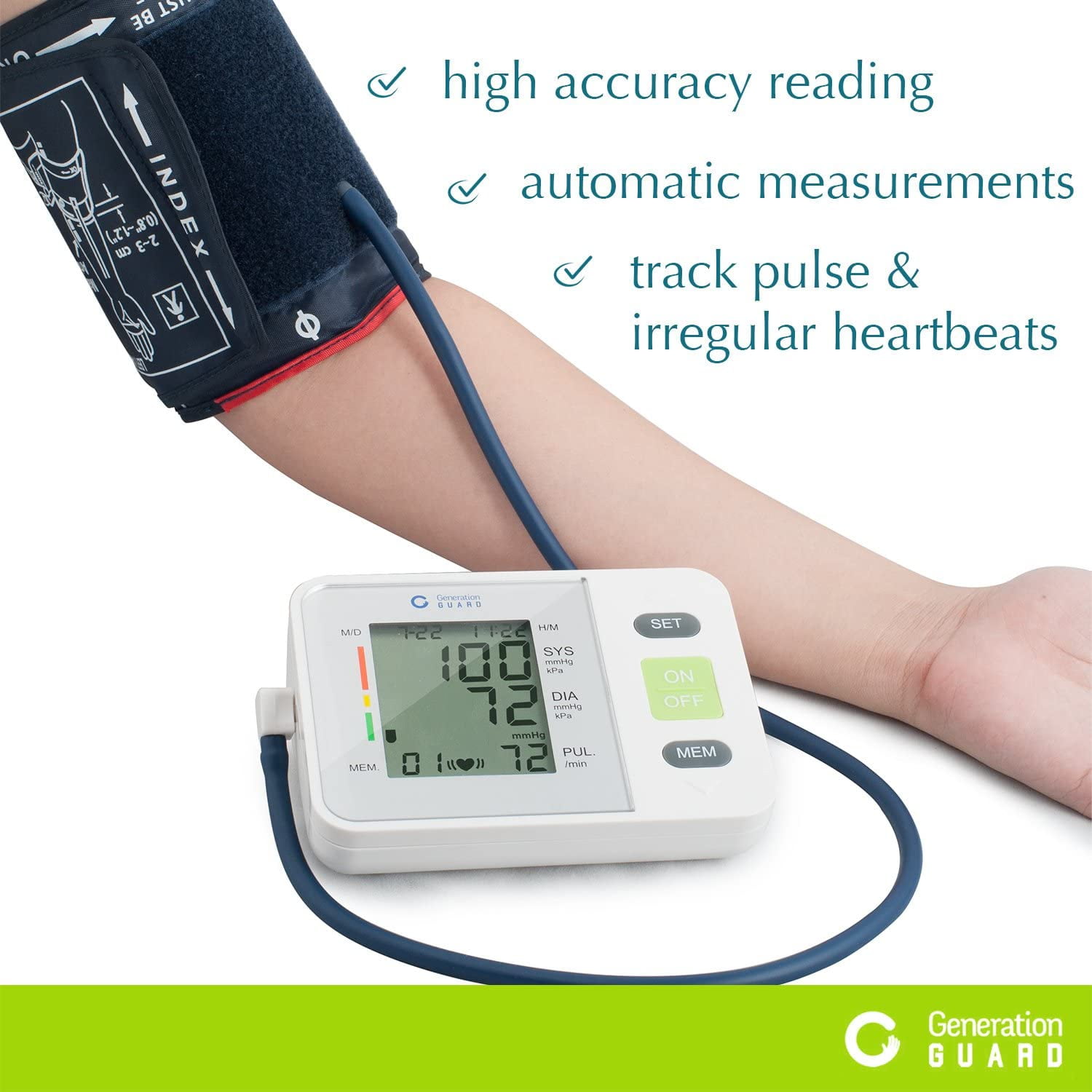Clinical Automatic Upper Arm Blood Pressure Monitor - Accurate, FDA Approved - Adjustable Cuff, Large Screen Display, Portable Case - Irregular Heartbeat & Hypertension Detector by Generation Guard