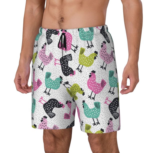 Balery Funny Chicken Bañador para hombre, shorts de playa de secado rápido con entrepierna y forro de compresión-XX-Large