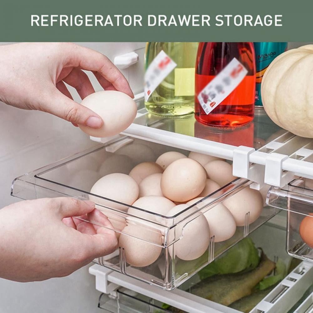 Casewin 2 Pack Kitchen Fridge Drawer Organisers Retractable Refrigerator  Partition Storage Rack Plastic Fridge Shelf Holder Box for Vegetables And  Fruits - Pink 