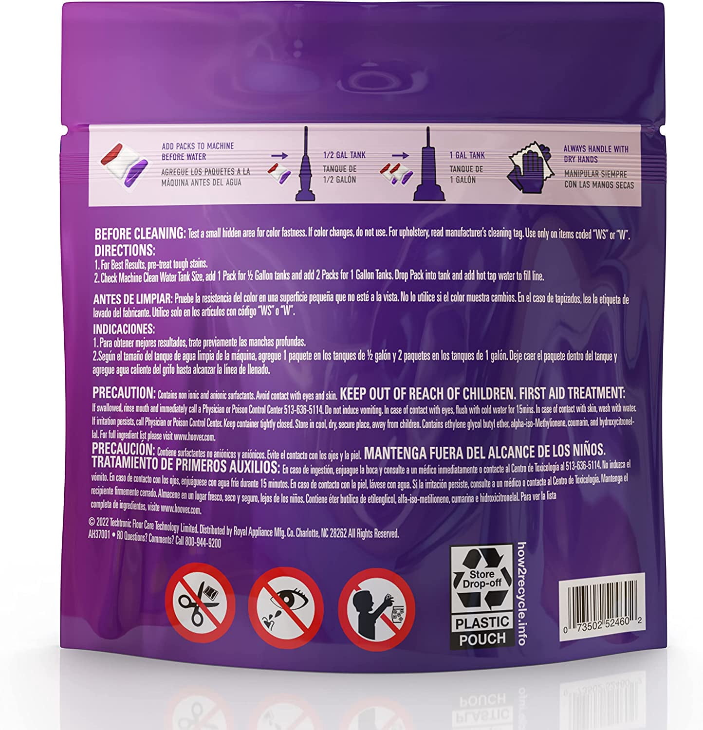Hoover Paws & Claws Clean Packs, Sea Breeze Scent, Pre-Measured Concentrated Pack Solution, Tackles Tough Pet Messes & Stains, Pair Full Size Carpet Cleaning Machines