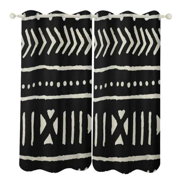 African Mud Cloth Black And White Study Room Living Kitchen Bedroom For Blackout Curtain Printed 2 Panels