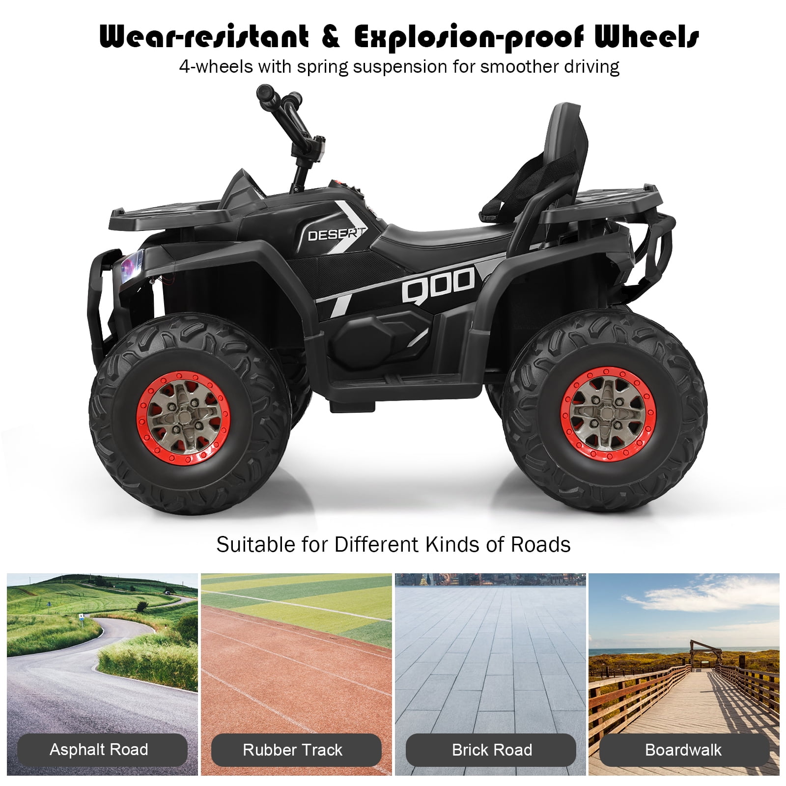 Infans 12V Kids Electric 4-Wheeler ATV Quad 2 Speeds Ride On Car w/MP3&LED Lights Black