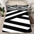 thumbnail image 2 of Homewish Contemporary Art Boho Twin Sheet Sets,Geometric Striped Line Twin Fitted Sheet,White Black Flat Sheet For Boys Teens,Breathable Home Decor,3-Piece, 2 of 7