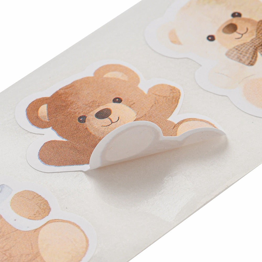 10rolls Paper Stickers Self-adhesive Decals Cartoon Bear BurlyWood 27~34x25~26mm 500pcs/roll