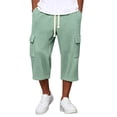 thumbnail image 2 of BiZtdJrK Mens Capri Sweatpants with Pockets Drawstring Elastic Waist Straight Leg Cargo Capris Loose Fit Comfy Solid Color Summer Pants Green S, 2 of 7