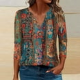 thumbnail image 2 of 3/4 Sleeve Tops for Women Dressy Spring Tops for Women Women's Fashion Boho Shirts Floral Printed T-Shirt 3/4 Sleeves Blouse V-Neck Casual Tops Brown XXXL, 2 of 5