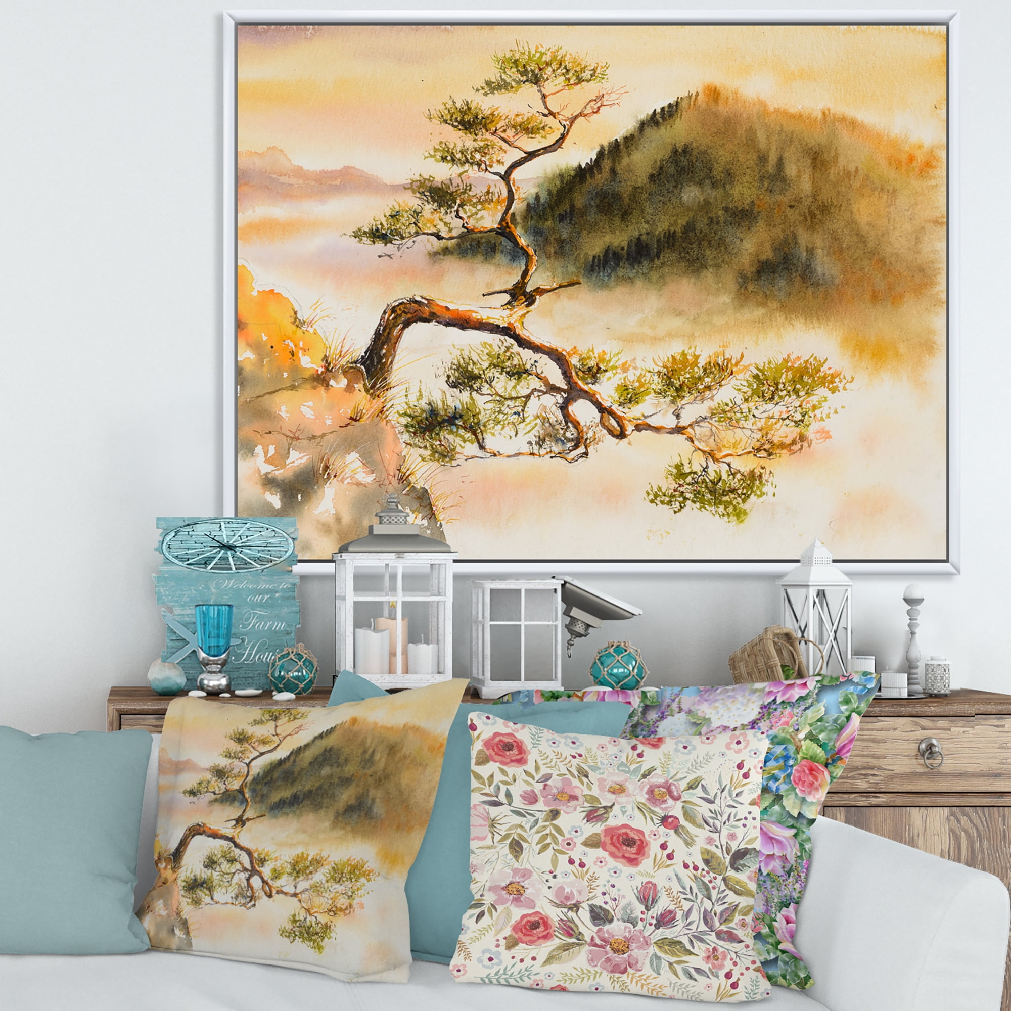 Designart 'The Top of Sokolica Peak With Curved Pine Tree' Traditional Framed Canvas Wall Art Print