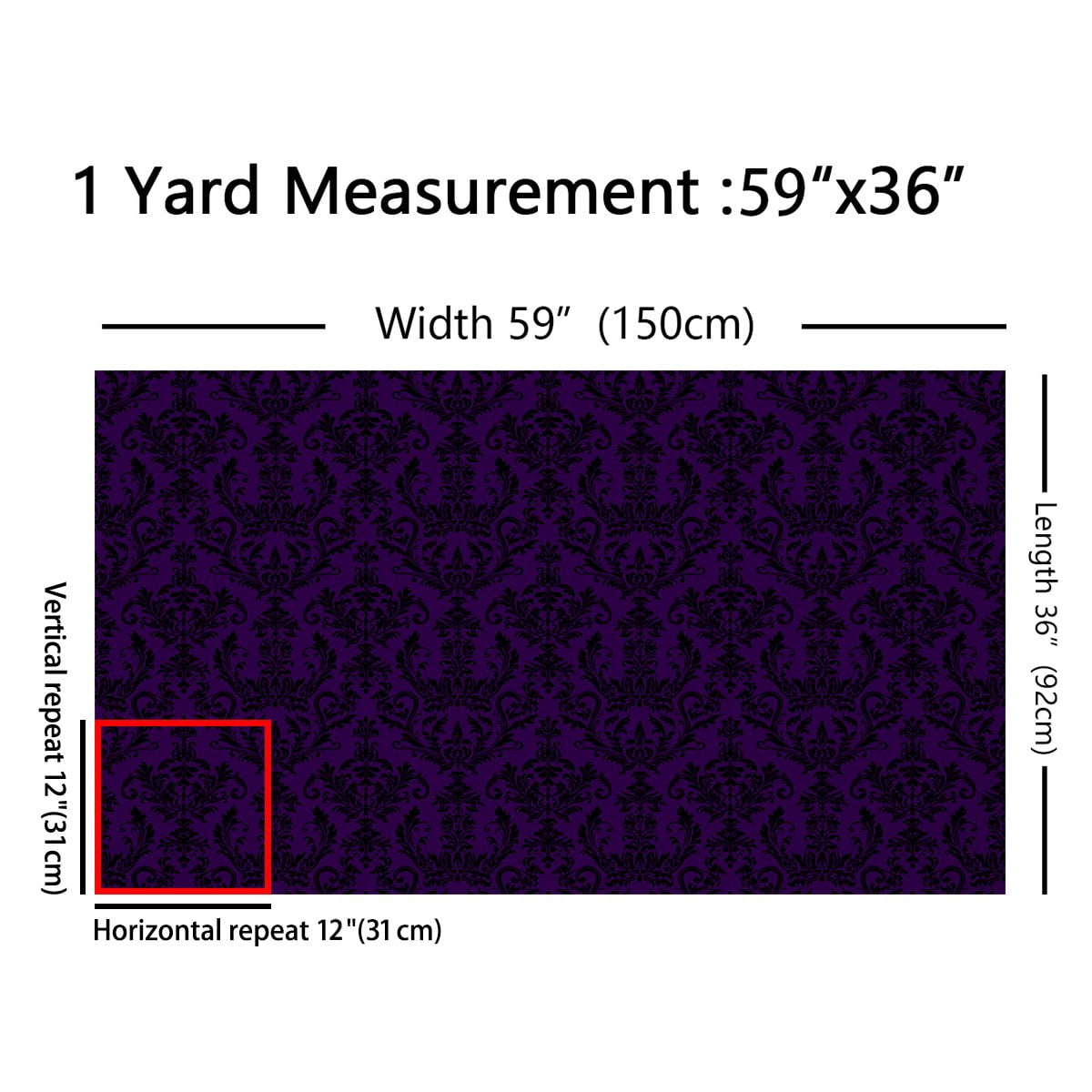 jejeloiu Baroque Gothic Theme Fabric by the Yard 2 Yards,Damask Print Room Decor Fabric by the Yard,Purple Black Fabric for Sewing For Adults,Ultra Soft Bedroom Decoration
