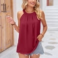thumbnail image 4 of Defitshape Women's Soft Tank Tops High Neck Sleeveless Chiffon Travel Summer Crew Neck Fashion Casual Pleated Tunics Burgundy X-Large, 4 of 4