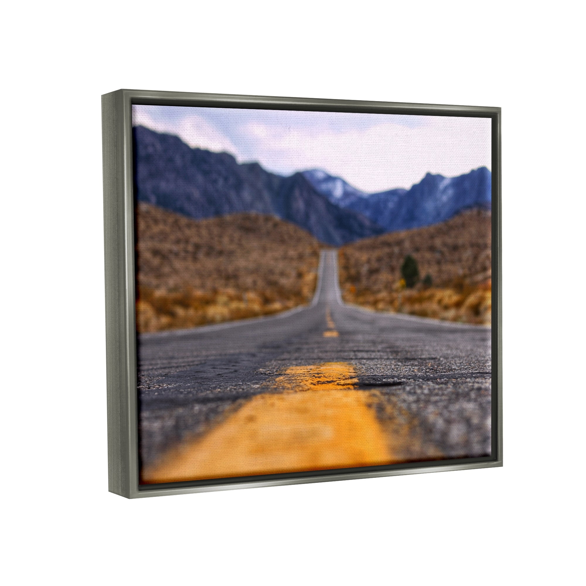 Stupell Industries Rural Ground View Country Highway Road Distant Peaks Photograph Luster Gray Floating Framed Canvas Print Wall Art, Design by Jeff Poe