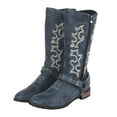 thumbnail image 2 of Leozcaa Womens Cowboy Boots Wide Calf Pull On Zipper Chunky Heel Pointed Toe Western Knee High Boots, 2 of 9
