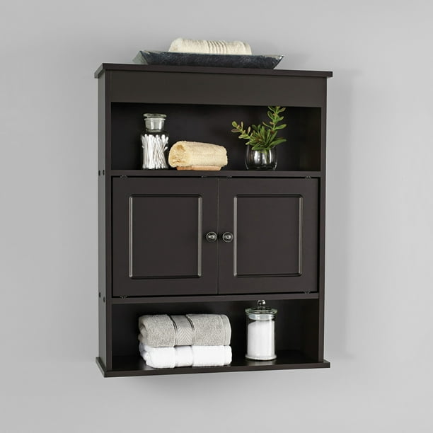 Mainstays Bathroom Wall Mounted Storage Cabinet With 2 Shelves Espresso Com - Wall Unit Cabinets Storage