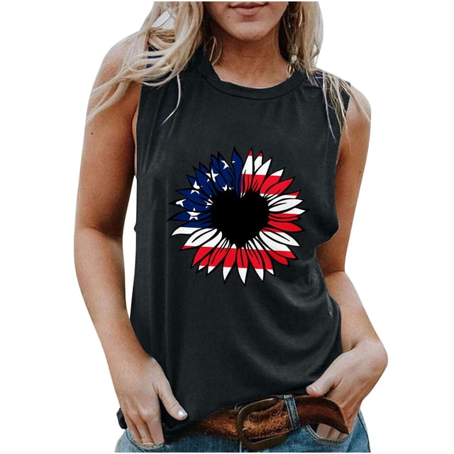 Chaleco estampado para mujer del Día de la Independencia, blusa de verano para niñas adultas Pompotops FGAJ13618