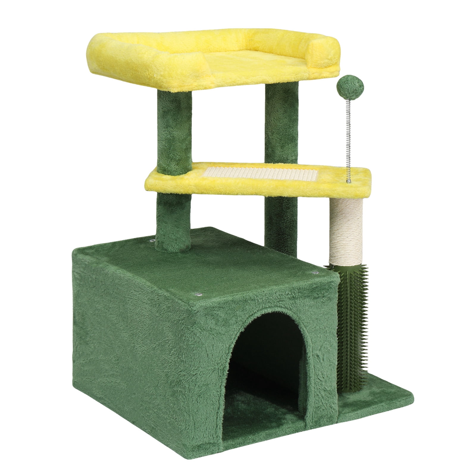 3 Tier Compact Cat Tree Tower With Sisal Scratching Posts & Board, Private Cat Condo Top Perch Hanging Toy, Stable Multi-Level Indoor Cat Activity Furniture For Kittens And Adult Cats