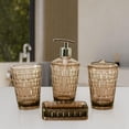 thumbnail image 1 of 4x Dispensador de jabón, soporte para cepillo de dientes, artículos esenciales para apartamentos, moderno, juego de accesorios de baño, vaso para enju marrón, 1 of 8