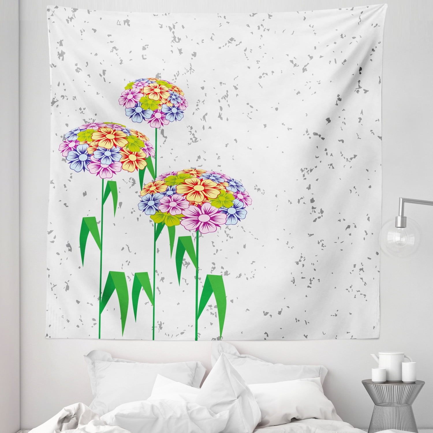 Flower Tapestry, Bouquet of Garden Mountain Flowers with Roses and Daisises  Buds and Leaves Print, Fabric Wall Hanging Decor for Bedroom Living Room