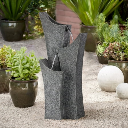Exton 31" High Large Modern Zen Indoor Outdoor Decor Gray Faux Stone Floor Fountain 3-Tier Outside Garden Patio