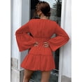 thumbnail image 2 of Missord Women Sexy Deep V Long Sleeve Slim Fit Oversized Loose Casual Pleated Dress, 2 of 5