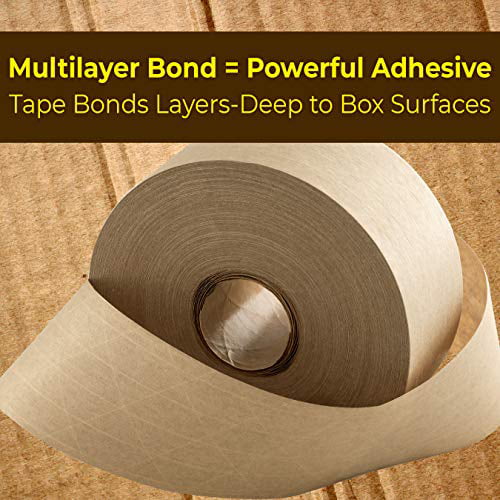 2.75 Inch Ultra Durable Water-Activated Tape for Secure Packing 3 Pk 450 Ft Brown Kraft Gum Tape Provides Heavy Duty Adhesive for Packaging and Shipping Fiberglass Reinforced for Extra Strong Bond. 