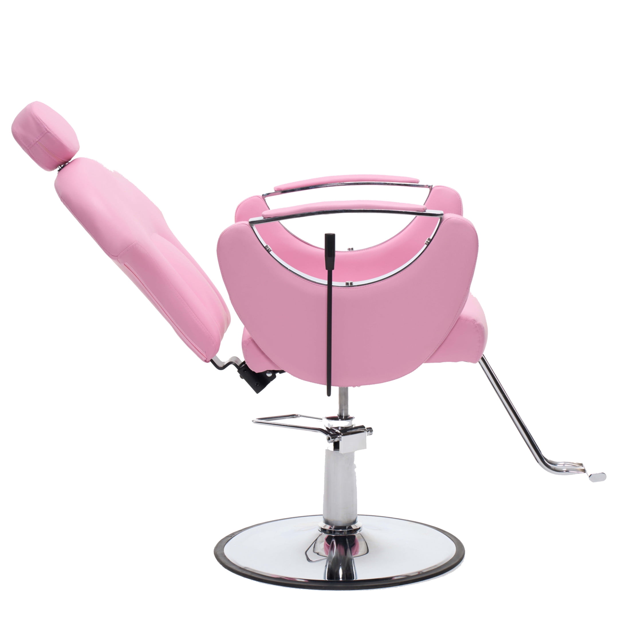 Noble House Hydraulic Barber Chair, Reclining Salon Styling Chair, PU Upholstery, Pink + Chrome