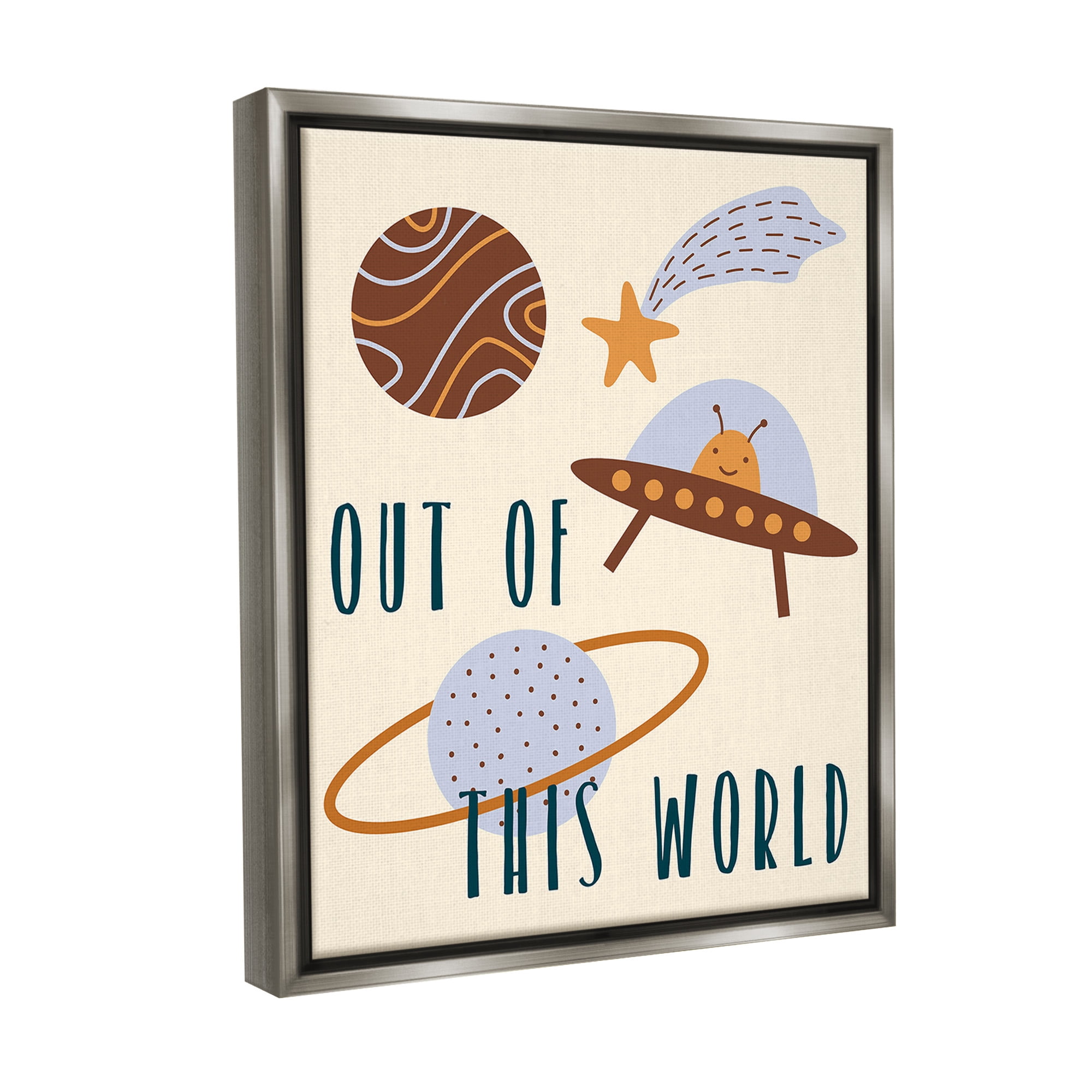 Stupell Industries Out Of This World Alien Fairy Tales & Fantasy Painting Gray Floater Framed Canvas Art Print Wall Art, 17 x 21