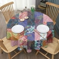thumbnail image 3 of Colorful Pioneer Flower Patchwork Round Tablecloth 60"x60",Wrinkle Wipeable Table Cloth for Kitchen Dining Room Picnic Patio Party, 3 of 6