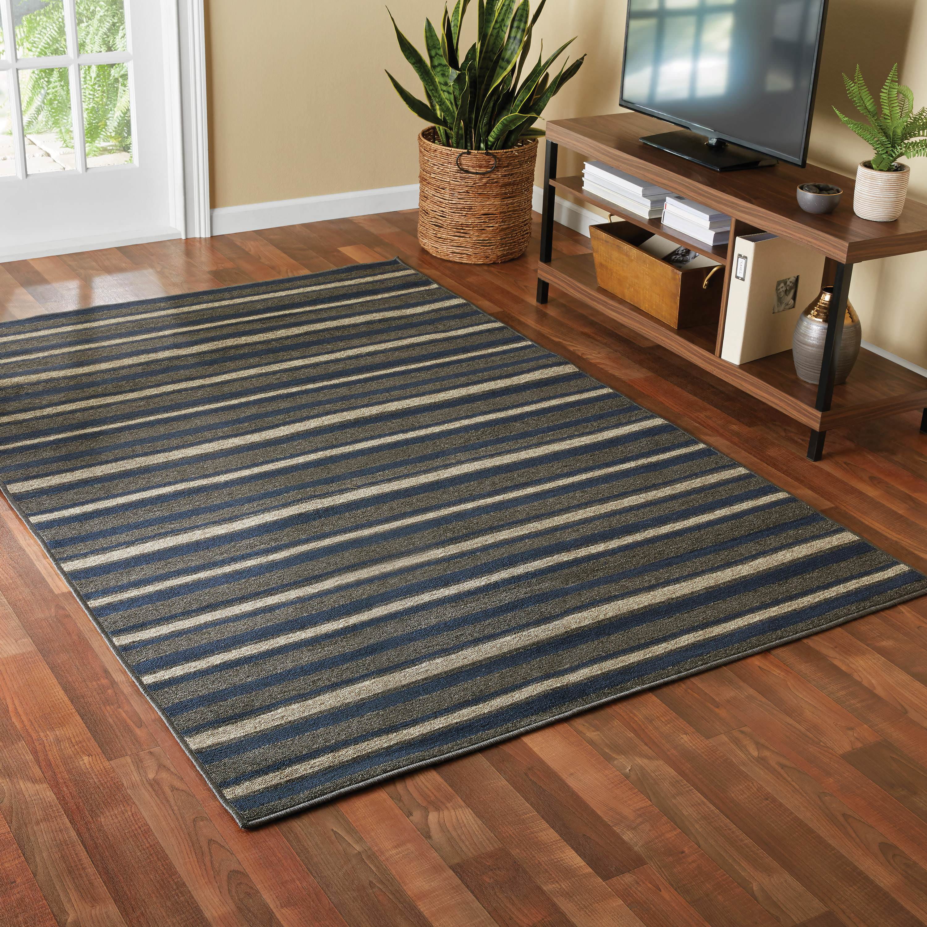 Mainstays Sonata Striped Indoor Living Room Area Rug, Navy Blue and Gray, 5' x 7'