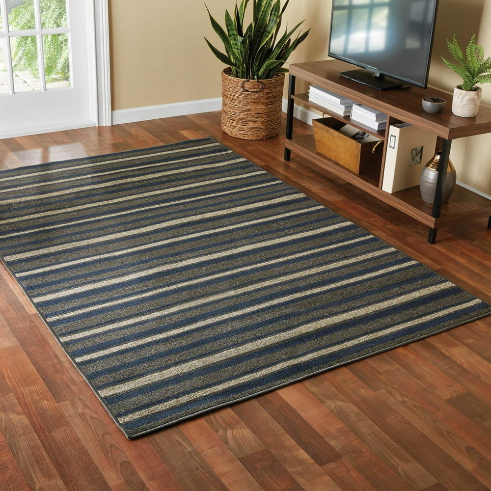 Mainstays Sonata Striped Indoor Living Room Area Rug, Navy Blue and