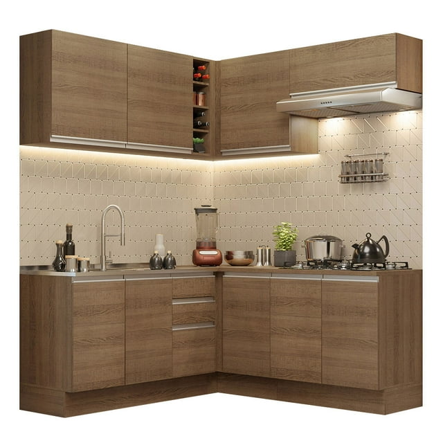 Cocina Integral Esquinera MADESA 349cm Marrón Glamy