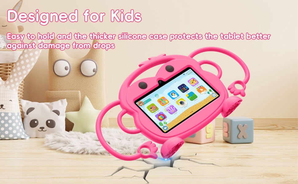 Kids Tablet, 7 inch Android Tablet for Kids, 6GB RAM 32GB ROM Quad-Core Toddler Tablet with Shockproof Case, Bluetooth, WiFi, Parental Control, 2MP+2MP Dual Camera, GPS, Games