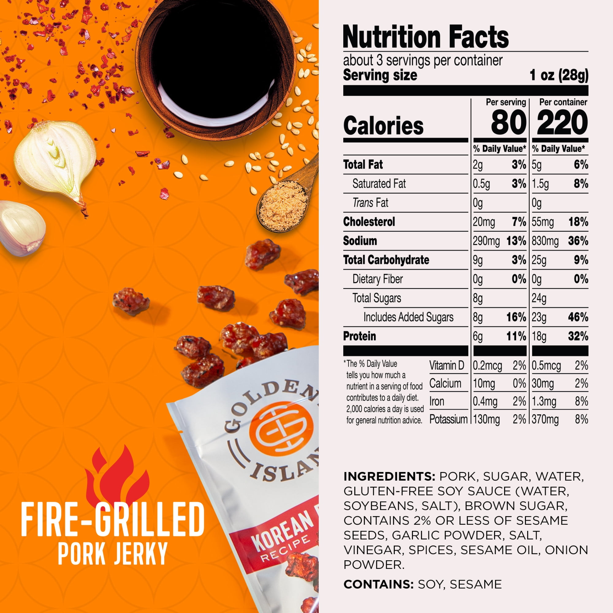 (3 pack) Golden Island, Korean BBQ, Pork Snack Bites, 100% Pork, 2.85oz bag
