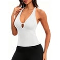 thumbnail image 5 of Women's Workout Tank Tops Summer Deep V Neck Racerback Ribbed Knit Fitted Going Out Camisole Tops White, 5 of 9