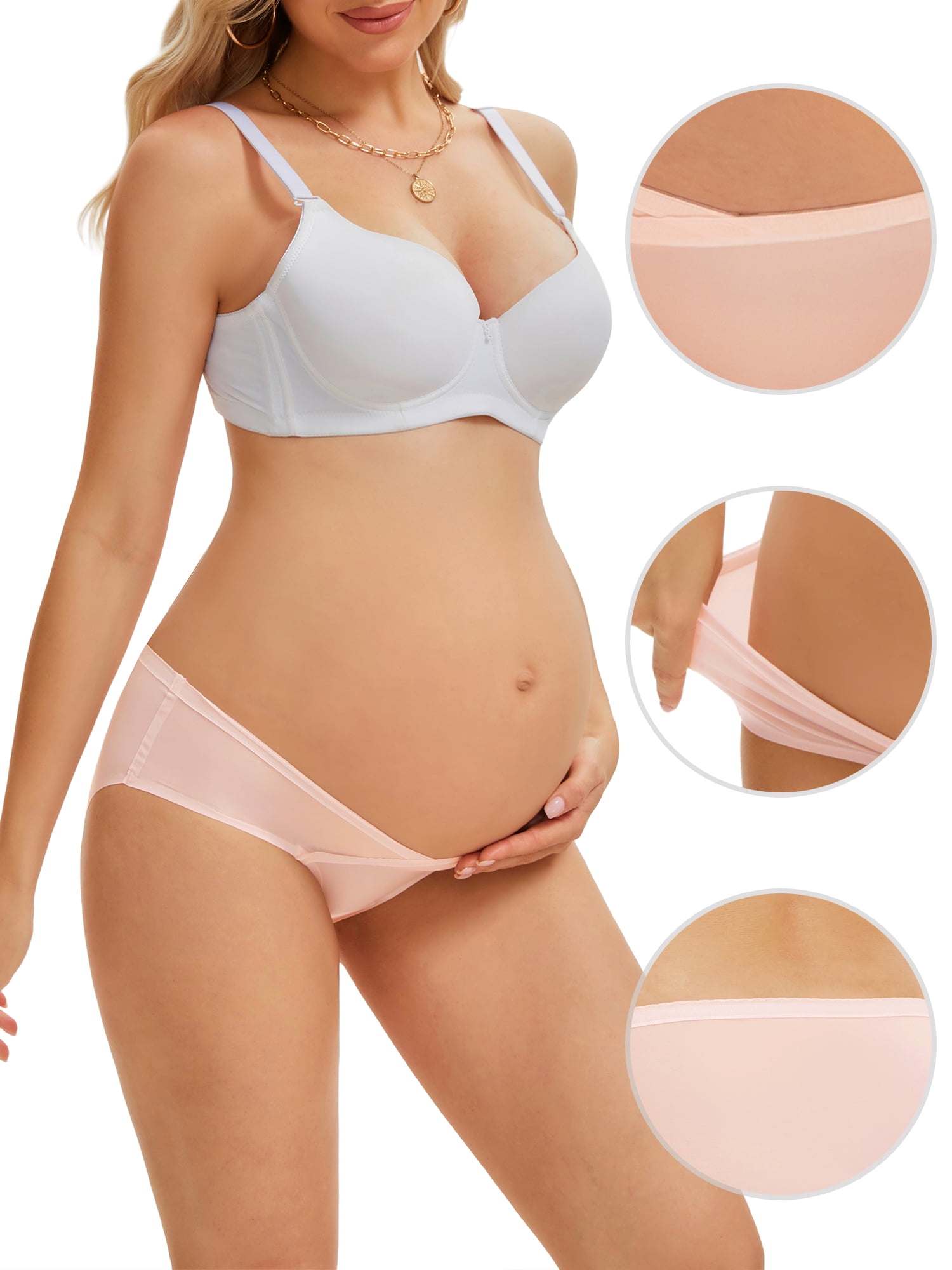 DARING DIVA Women's Maternity Underwear Ice Silk V-Shaped Belly Support Briefs S Pink