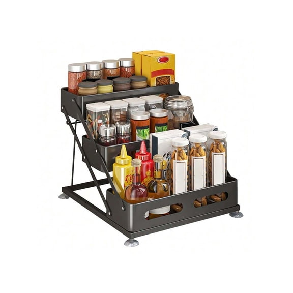 3 Tier Adjustable Height Spice Rack, Kitchen Seasoning Organizer For Cabinet