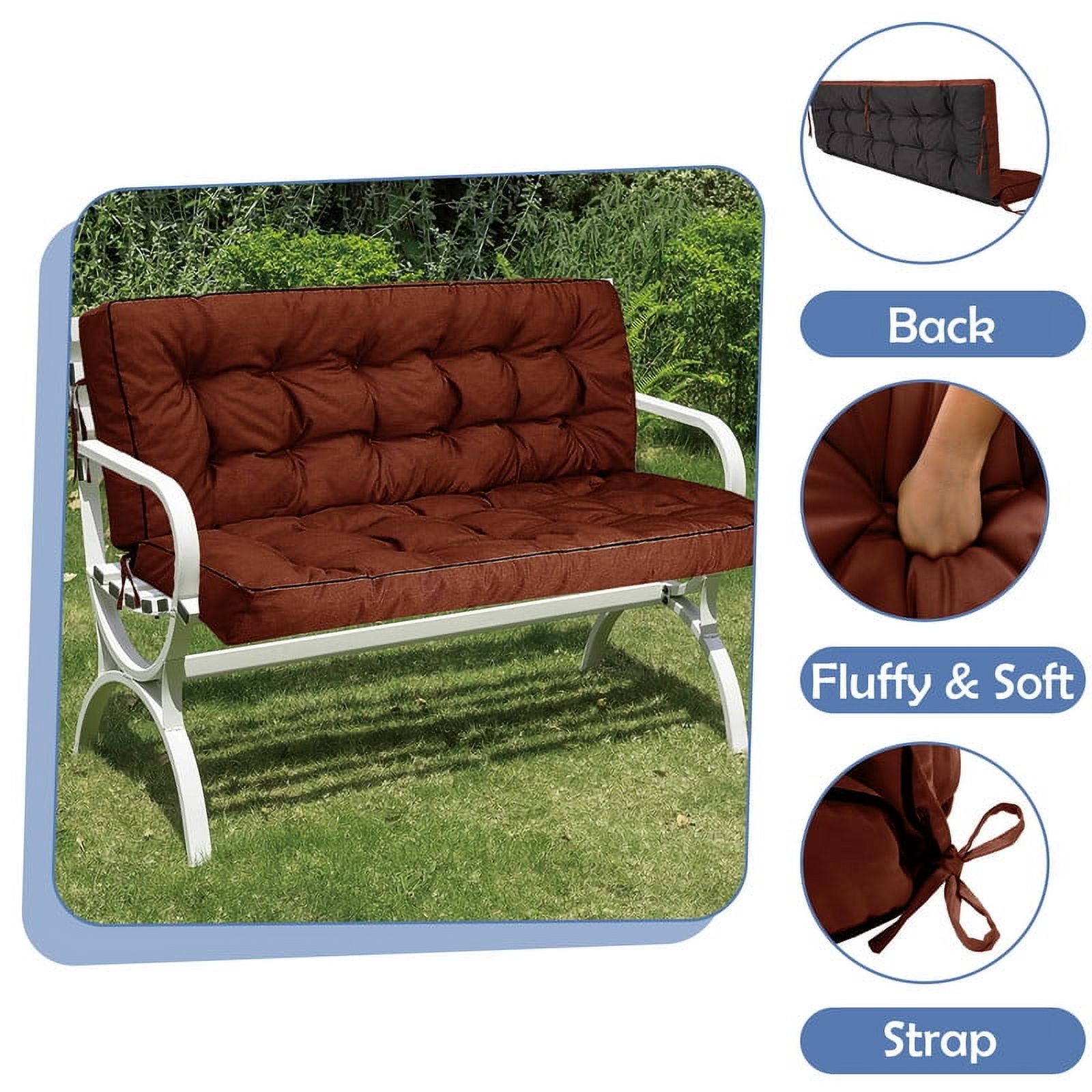 Porch Swing Cushions, Swing Cushions 3 Seater Replacement with Backrest, Thicken 4" Waterproof Bench Pad Cushions, Outdoor Loveseat Cushions Non-Slip Chairs Pad (Brown)